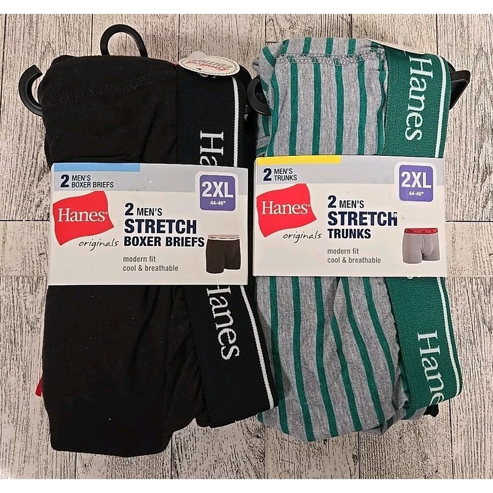 Hanes Boxer Briefs Trunks Mens 2XL 44-46" 2pk Lot of 2 Stretch Stripe & Solid